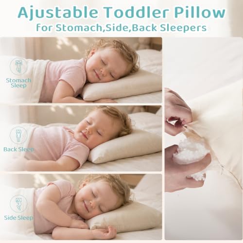 Adjustable Toddler Pillow for Ages 2-4 with Organic Cotton Pillowcase