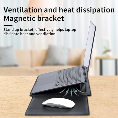 IMMOENUC - Laptop Sleeve Case with Stand for MacBook Pro 16 A3186/A3403/A2991/A2780/A2485/A2141 M4 M3 M2 M1 Pro/Max 2024/2023 MacBook Air 15 A3241/A3114/A2941 16 inch PU Slim Bag with Mouse Pad（Black）