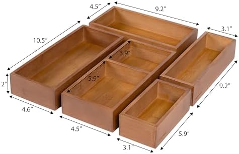 happimess Eldora 5-Piece Handcrafted Bamboo Drawer Organizers, Brown