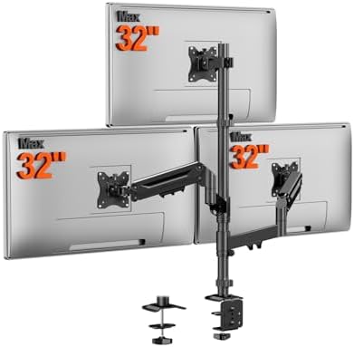 Triple Monitor Mount for up to 32 Inch Screens, Heavy Duty Gas Spring