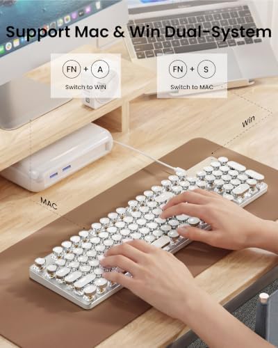 Wireless Typewriter Style Mechanical Keyboard with White Backlit, White