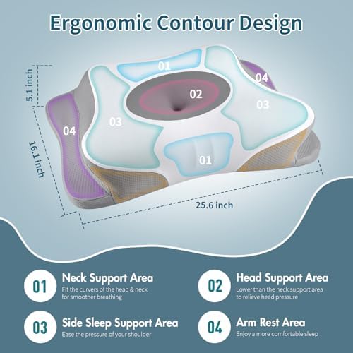 Cervical Neck Pillow for Pain Relief, Contour Memory Foam Pillows for Sleeping, Ergonomic Pillow Orthopedic Cooling Pillow Bed Pillow Neck Support for Side Back Stomach Sleepers (Lighr Grey)