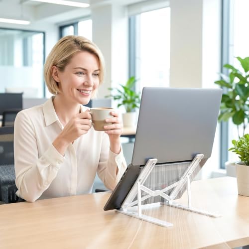 Laptop Stand for Desk, Adjustable 10-Angle Foldable Laptop Riser, Portable White Plastic Tablet Holder, Ventilated Notebook Stand Compatible with All Laptops up to 17 Inch