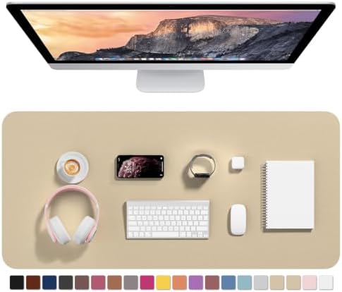 Hsurbtra Desk Pad, 35.5" x 17" PU Leather Desk Mat, XXL Extended Mouse Pad, Waterproof Desktop Blotter Protector, Non-Slip Ultra Thin Large Laptop Keyboard Writing Mat for Office Home, Beige