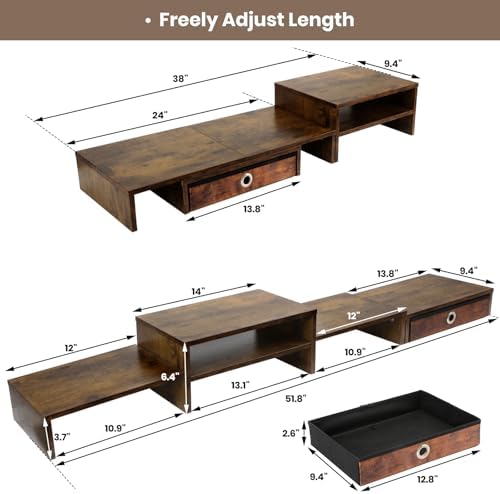 Monitor Riser for 3 Monitors, Angle Adjustable Monitor Stand with Drawer