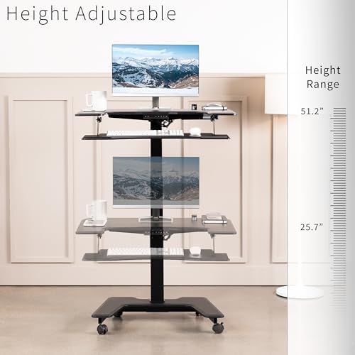 VIVO Black Electric 36 in Dual Platform Standing Desk Cart, DESK-V111VT