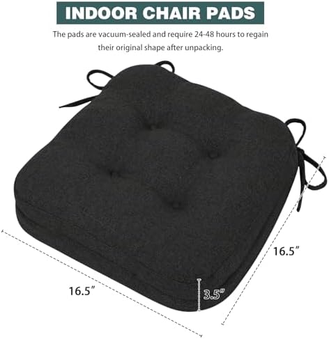 baibu 2-Layer Dining Chair Cushions, 4 Pack, 16.5 x 16.5 x 3.5 in, Black