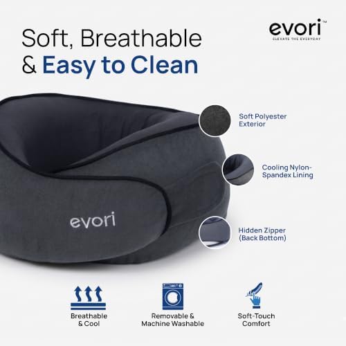 evori Memory Foam Travel Neck Pillow, 360° Support for Airplane & Car