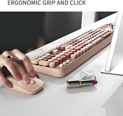 Beige Wireless Keyboard and Mouse Combo,Bubble Round Keys, for PC Laptop
