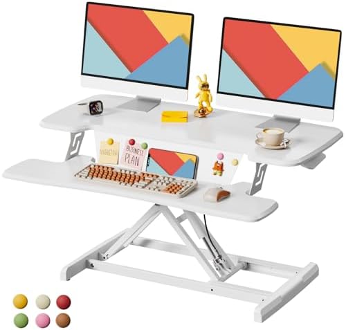 JOY worker Standing Desk Converter, 35" Height Adjustable Desk Riser, White