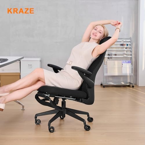 KRAZE Massage Office Chair Ergonomic High-Back Mesh Desk Chair, Black
