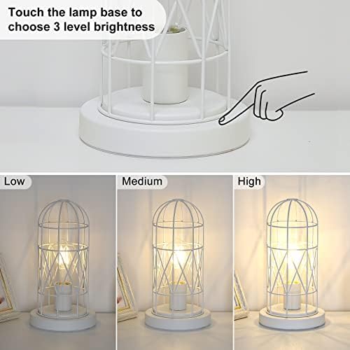 Small Touch Table Lamp, 3 Way Dimmable Industrial Bedside Lamp, White