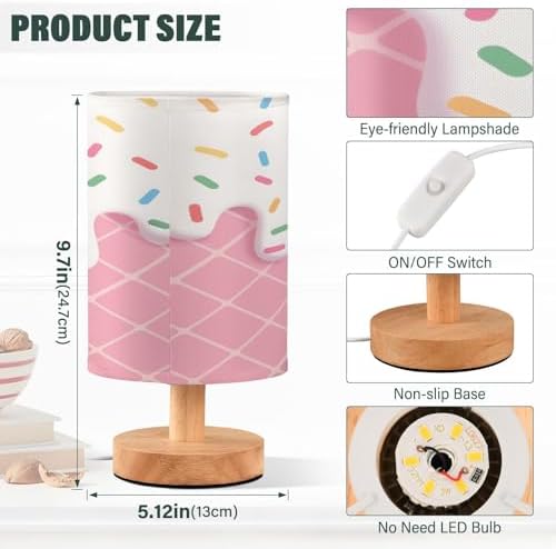ALAZA 3D Ice Cream Lovely Stylish Decor Bedside Table Lamp with USB Port for Bedroom Nightstand Office Desk LED Bulb Included