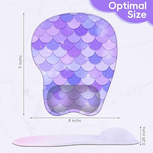 Mouse Pad with Wrist Rest Ergonomic Mouse Pad with Comfortable M-Shape Pain Relief Wrist Support Non-Slip PU Base Mousepad for Laptop, Office & Home (Purple Mermaid)