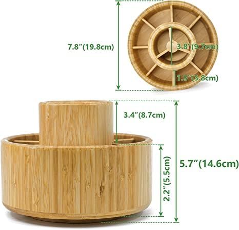 VaeFae 360 Rotating Bamboo Pen Holder for Desk, Art Supply Storage, Medium