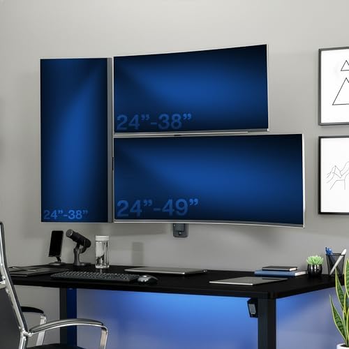 VIVO Pneumatic Arm Triple Ultrawide Monitor Wall Mount for Up to 49 inch Screens with Height Adjustment, Heavy Duty, Holds 3 Ultra Wides Up to 35.2 lbs, Black, MOUNT-VW300D
