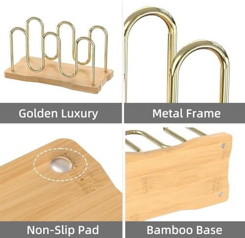 Mail Holder Organizer Countertop, Metal Letter Holder Sorter (Bamboo)