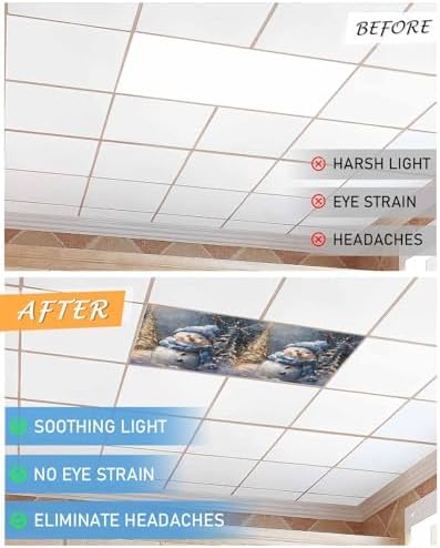 Blue Snowman Magnetic Fluorescent Light Covers for Ceiling Lights 2 x 4 Feet,Christmas Tree Shabby Chic Forest Painting Office Classroom Kitchen Drop Ceiling Light Covers Filters Shade Panel 2 Packs