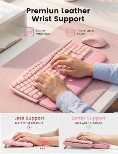 Pink Wireless Keyboard and Mouse Combo, Ergonomic Wave, 30dB Quiet, MA41