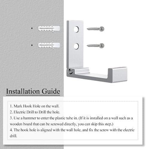 OHIYO 4pcs Folding Coat Hooks Heavy Duty Wall Hooks for Hanging Bags Hooks Headphone Holder No Rust Wall Mounted for Hat, Bags, Jacket, Towel (Silver)