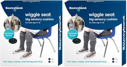 Bouncyband – Wiggle Seat – Gray, 13” D – Large Sensory Cushion for Kids Ages 6-18+ – Promotes Active Learning, Improves Student Productivity, Includes Easy-Inflation Pump (Pack of 2)