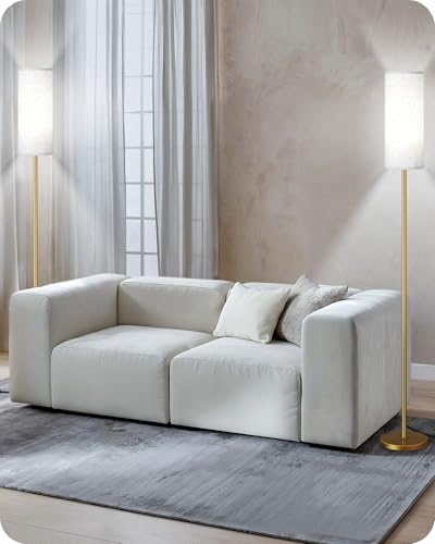 Set of 2 Dimmable Floor Lamps for Living Room with 2 Remotes and Foot Switch, Modern Standing Tall Lamp, Corner Lamp for Bedroom, Bulb Included, 3000K-6500K, Beige and Gold DE06LDP205W1