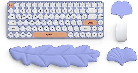 Keyboard Wrist Rest Pad Set, Leaf Shape PU Leather Memory Foam Cushion Support, Mouse Rest Pad, Non-Slip Support for Easy Typing Pain Relief, Purple Leaf