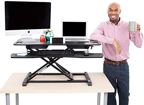 Flexpro Hero 37 Inch Standing Desk Converter, for Office and Home, Height Adjustable, 2 Level Sit to Stand Workspace with Keyboard Shelf & Monitor Riser, Sit or Stand (Black, 37 x 18 x 4.5 to 20)