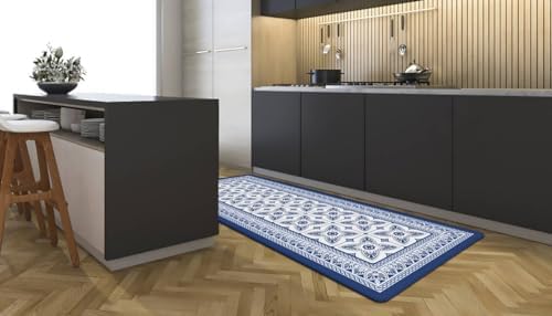 J&V TEXTILES Kitchen Mat Cushioned Anti Fatigue Floor Mat,19.6"x55", Thick Non Slip Waterproof Kitchen Rugs and Mats, Standing Mat for Kitchen,Floor,Home,Office,Desk,Sink,Laundry (Blue Geo)