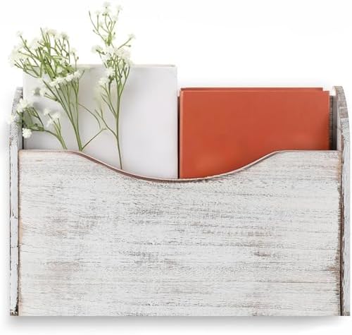 Suzile Wood Wall Mounted File Holder Magazine Rack for Office Mail, White