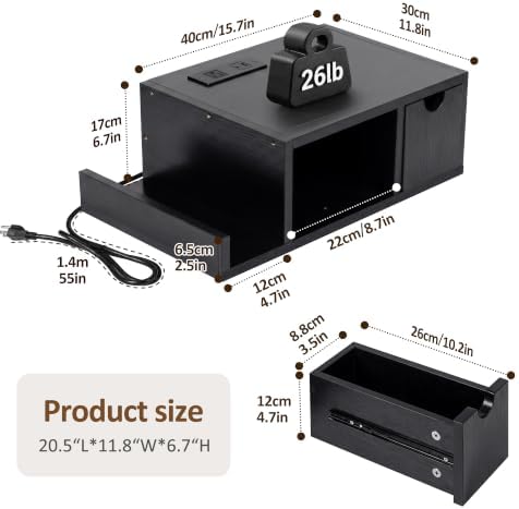 Afuly Black Floating Nightstand, Bedside Table with Charging Station&Drawer