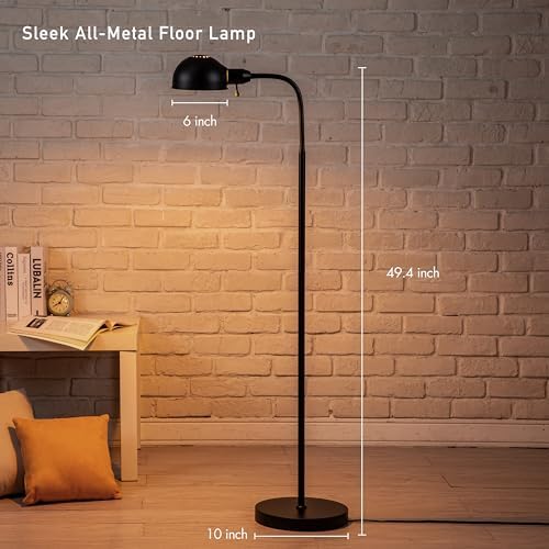 O'Bright Adjustable Floor Lamp with Flexible Gooseneck and Rotatable Shade, E26 Socket, 10-Inch Base - Ideal for Reading, Bedside, Living Room, Black