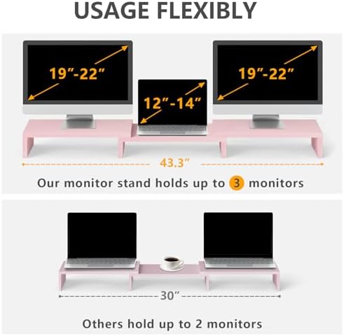 TAVR Dual Monitor Stand Riser, Wooden Computer Monitor Stand for 2 Monitors