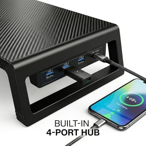 Fayquaze Monitor Stand Riser with USB Hub, Ergonomic Laptop Stand, Desk Organizer for Computer