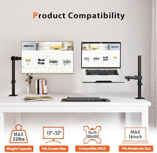 BONTEC Laptop Arm for Desk, 13-32 Inch, 22lbs, VESA 75/100 Compatible
