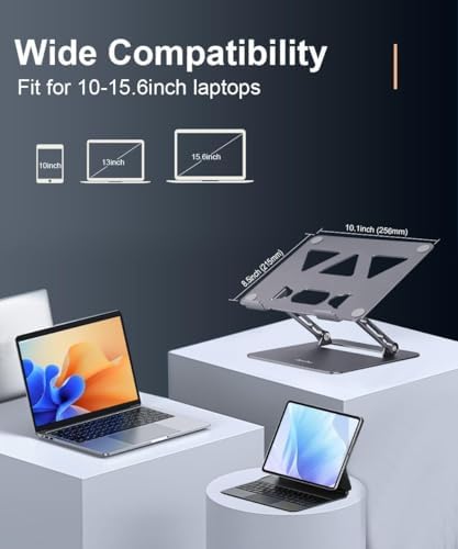Aoviho Adjustable Laptop Stand for Desk,Portable Laptop Stand Holder and Riser,Foldable Aluminum Notebook Computer Stands for MacBook Air Pro HP Lenovo Dell Samsung Chromebook, 10-15.6 inch, Grey