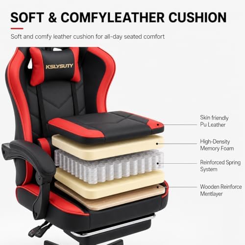 Mistpeople Gaming Chair, Ergonomic High Back Computer Chair with Footrest, Lumbar Support & Pocket Spring Cushion, Comfortable Swivel Home Office Desk Chair for Adults
