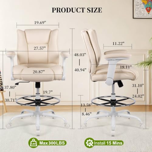 Drafting Chair Pu Leather Tall Office Chair for Standing Desk with Footrest