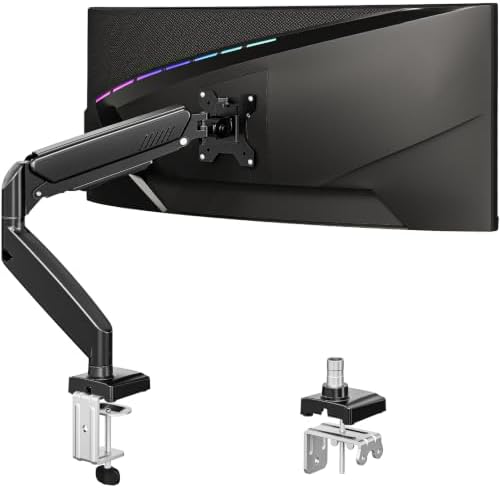 Single Monitor Desk Mount, 19-34 inch Adjustable Full Motion Monitor Arm, Computer Monitor Stand Holder with Clamp and Grommet Base, Fits 4.4 to 19.8lbs Screens, VESA Mount Bracket, Black