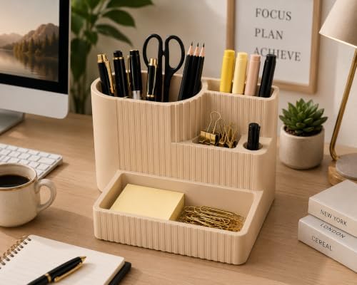 Desk Organizer with Multiple Compartments, Desktop Organizer for Office Supplies, Pens, Pencils, Markers, Scissors, Sticky Notes & Paper Clips, Modern Desk Storage for Home Office, School & Dorm