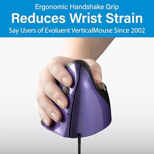 Evoluent – Inventor of The Vertical Mouse – VM4S Ergonomic Vertical Mouse Right Hand Small Wired USB, Sculpted for Comfort, Reduces Wrist Strain, 4 Speeds, 6 Customizable Buttons in Windows