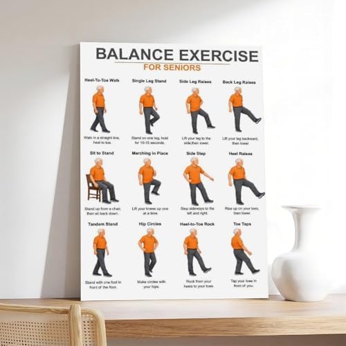 Balance Exercises for Seniors Senior Balance Exercise Chart for Adults Chair Exercise Charts Canvas Poster Bedroom Decor Room Decor Frame 24x36inch