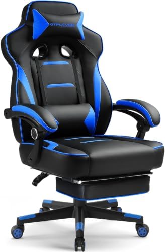 GTPLAYER Gaming Chair with Footrest, 350LBS Big and Tall Office Chair, Ergonomic High Back Lumbar Support and Recliner for Back Pain Relief, Blue