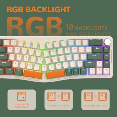 AJAZZ AKS068 65% Wired Mechanical Gaming Keyboard with Coiled Cable, 68-Key Alice-Layout Mechanical Keyboard, RGB Hot Swappable Red Switches VIA/QMK Programmable Knob Gasket Mount for Win/Mac (Green)