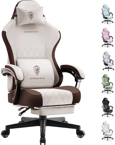 Dowinx Gaming Chair with Footrest, Ergonomic Desk Chair, Brown