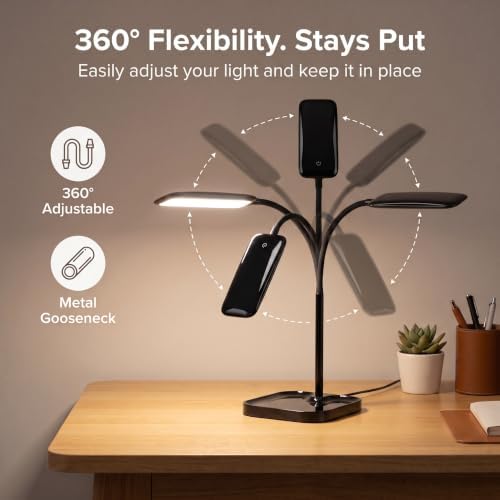 Black LED Desk Lamp for Home Office Dorm,Eye-Caring,Gooseneck,Flicker-Free