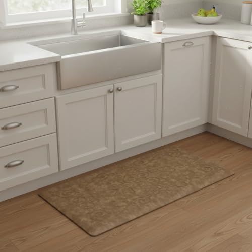 J&V TEXTILES Medallion Embossed Kitchen Mat Cushioned Anti Fatigue Floor Mat, Thick Non Slip Waterproof Kitchen Rugs and Mats,Heavy Duty Foam Standing Mat for Kitchen (Taupe, 17" X 28")