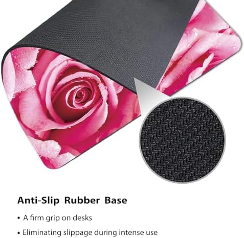 9.5x7.9 Inch Office/Gaming Mouse Pad, Romantic Pink Roses with Dew Drops Fresh Flowers Floral Bouquet, Cute Anti-Slip Mat for Desk Decor