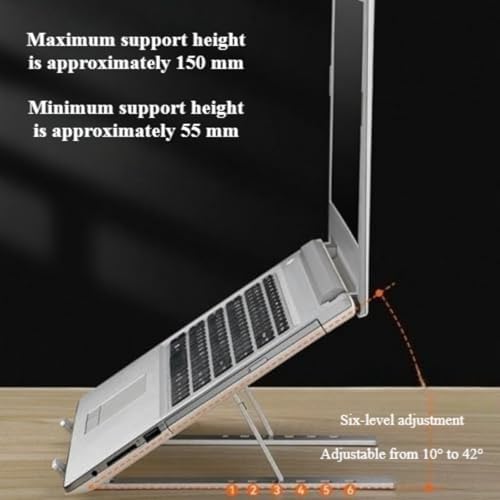 Foldable Laptop Stand, 7-Level Adjustable Aluminum Alloy Tablet Holder, Ultra-Thin Portable Notebook Riser for Desk, Office, Home, Travel (Silver,Aluminum Alloy)