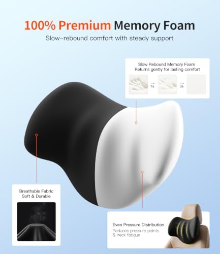 Car Headrest Pillow for Drivers: 100% Memory Foam